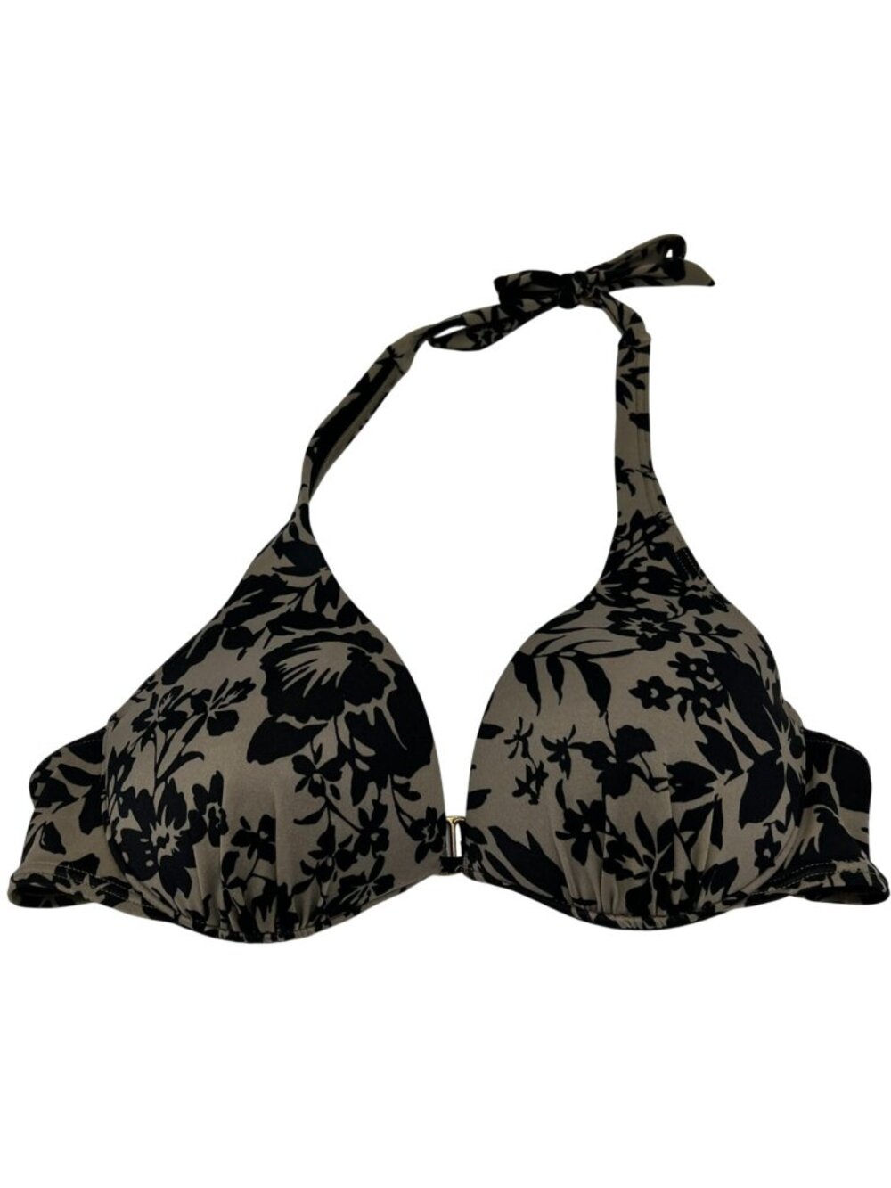 Victoria's Secret Women's Halter Neck Bikini Top Size 34B Taupe Black Floral